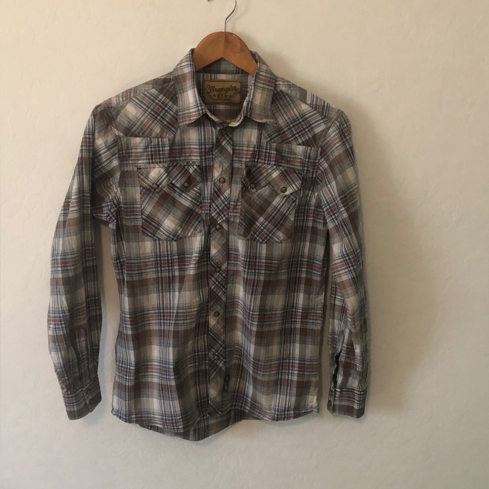 Wrangler Kids Casual Plaid Shirt - Brown and Gray